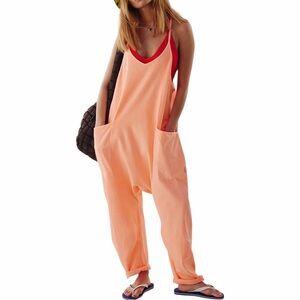 Free People FP Movement Hot Shot Onesie Large Pastel Peach Oversized Romper